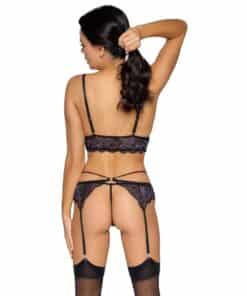 Cottelli Lilac and Black Lace Suspender Set